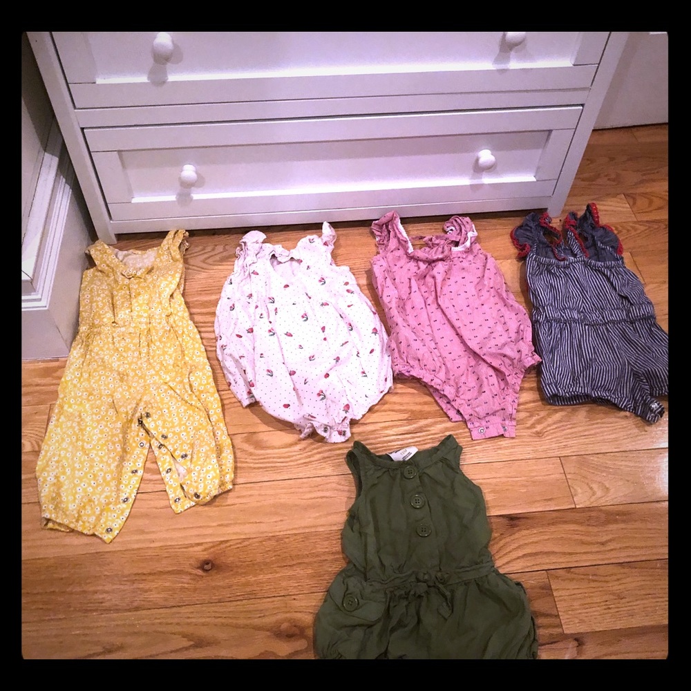 5 baby girls linen rompers
